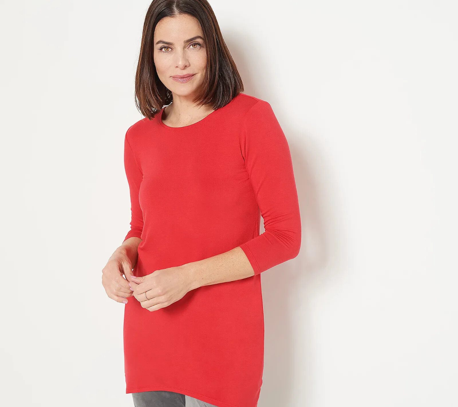 LOGO Layers by Lori Goldstein Rayon Crew Neck 3/4 Top -more Choices a457764 —