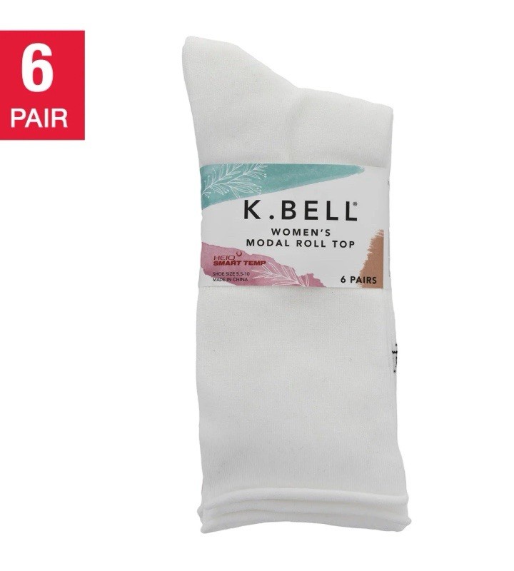 K BELL Women’s Modal Roll Top Multicolor Crew Socks, 5.5-10 Shoe Size, 6 Pairs