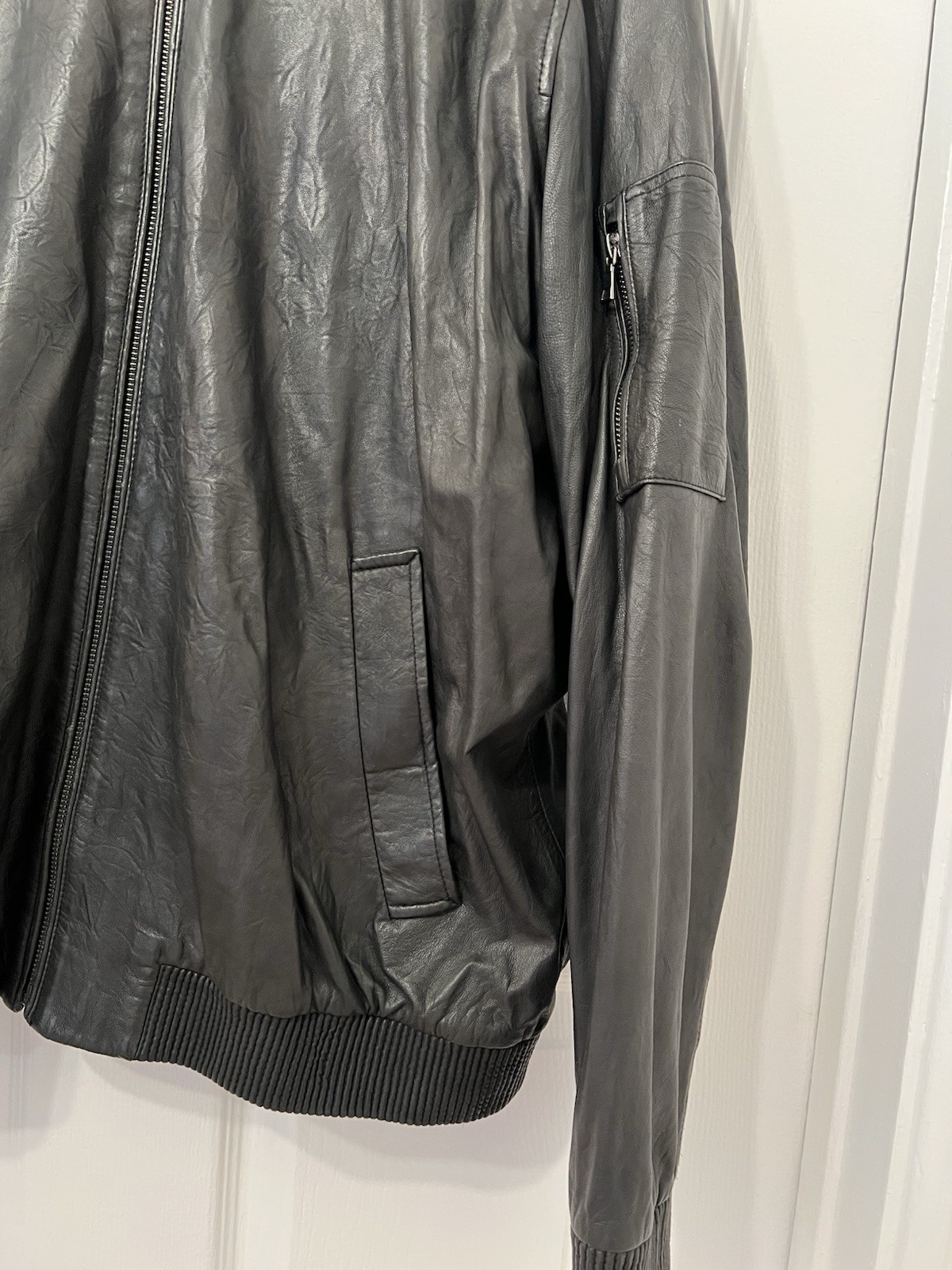 Vince Men’s 100% Lambskin Leather Bomber Jacket Black Full Zip Pockets XL