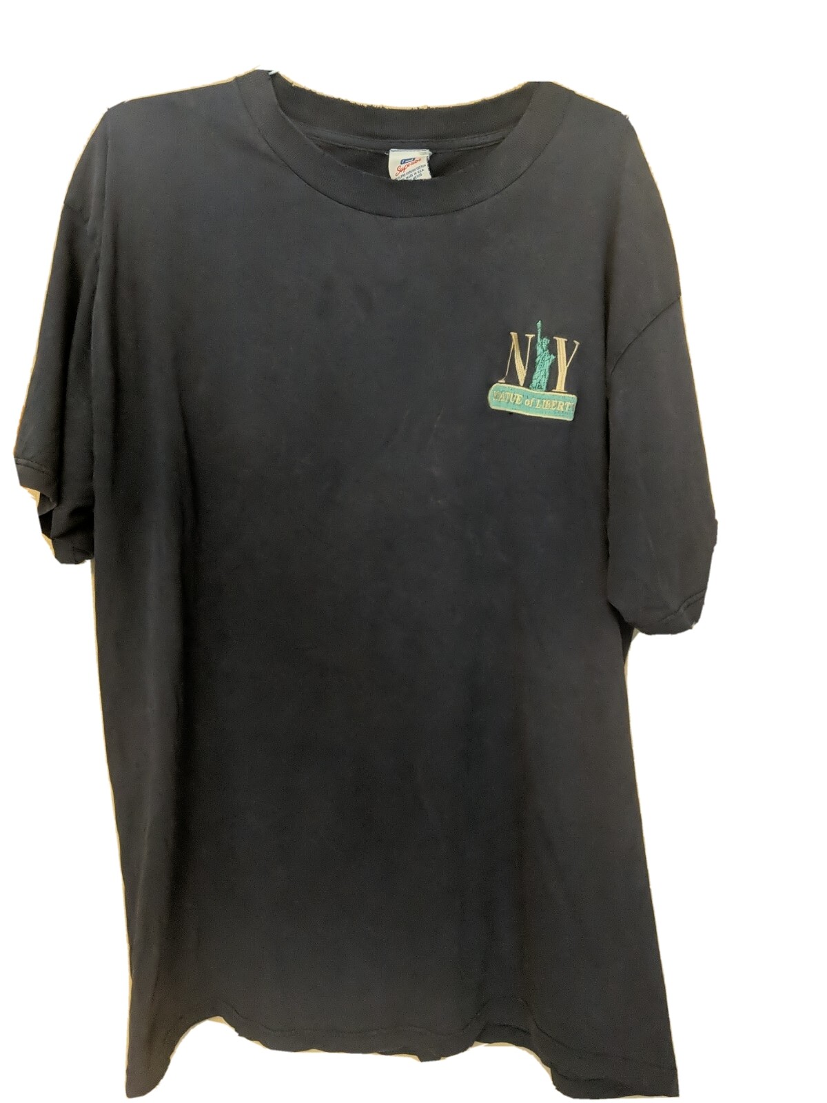 New York City Statue Of Liberty Embroidered 80’s/90’s Navy Blue T-Shirt Size XL