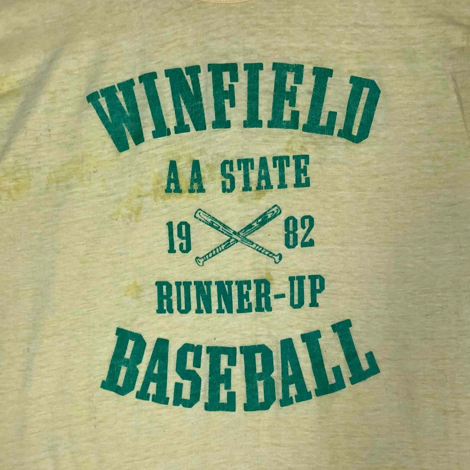 Vintage 1982 Winfield AA State Baseball Runner Up T-Shirt Yellow Paper Thin USA