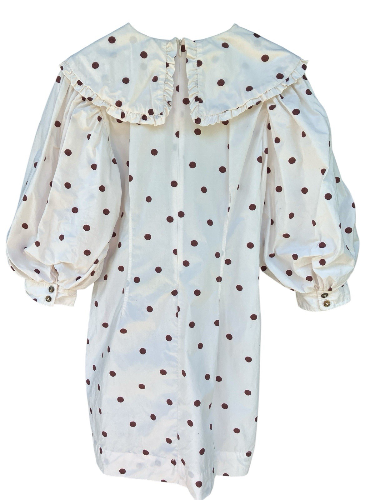 GANNI Polka Dot White Poplin Sailor Collar Mini Dress Size EU 42 US 10 / 12