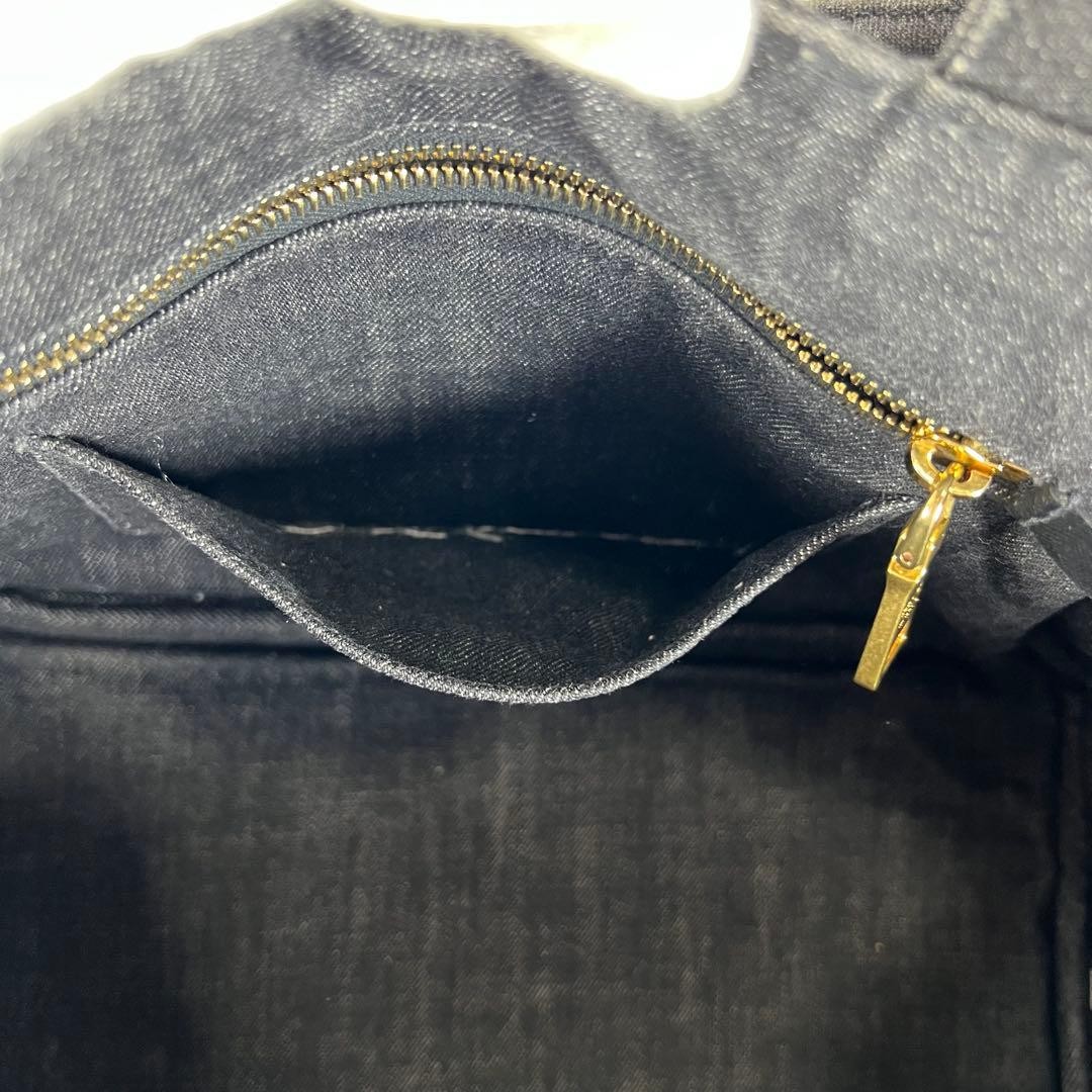 PRADA Canapa Canvas Tote Bag Gray Black Denim 2Way Shoulder Large Capacity