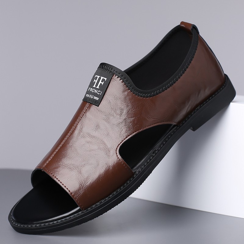 Men’s Open Toe Slip-On Sandals, PU Leather, Comfort Casual Summer Slide Shoes