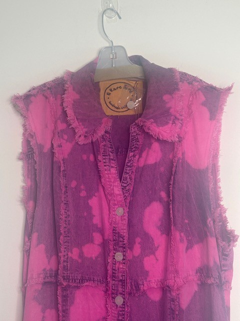 A Rare Bird Magenta Pink Tie Dye Button Down Ruffle Hem Sleeveless Maxi DressNWT