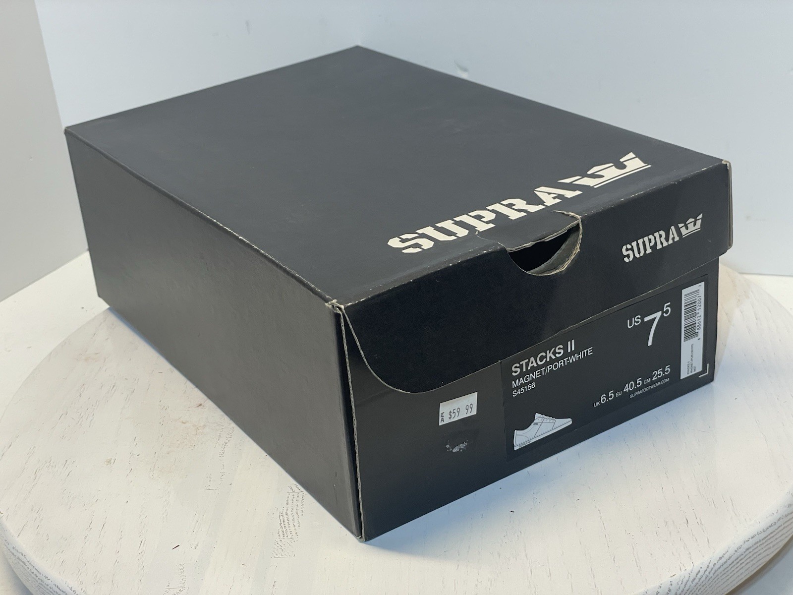 New! SUPRA Stacks 2 Magnet Gray/Port-White Skate Shoes Woman’s Sz US9.5/Mens7.5!