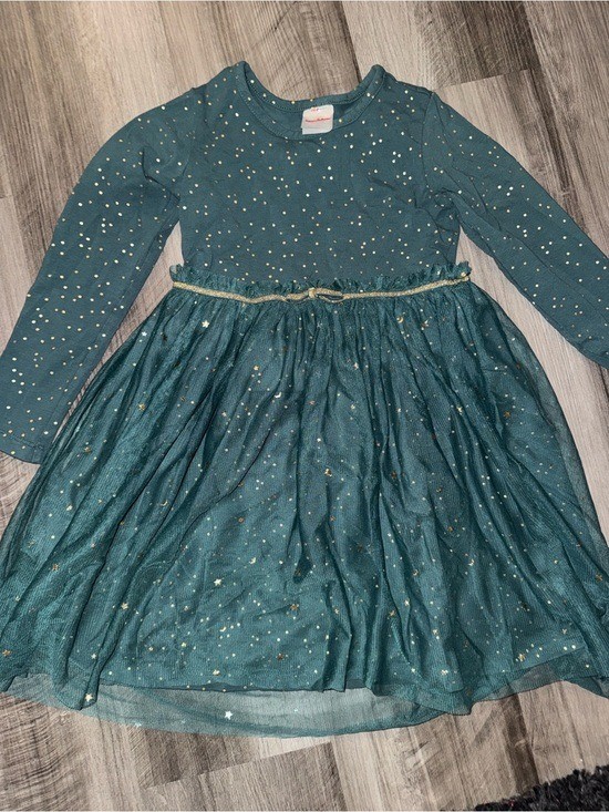 Hanna Andersson Shimmer Star Dress Juniper green tulle 110 5 girls holiday