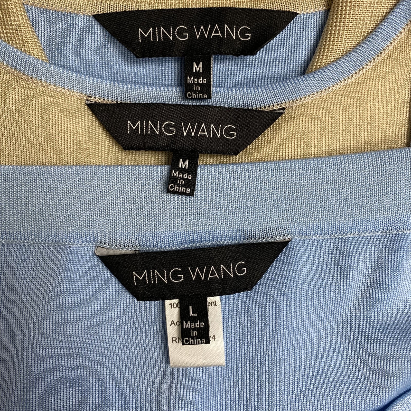 Ming Wang 3 Piece Knit Suit Set Womens Blue Tan Tank Cardigan & Skirt M L NWT