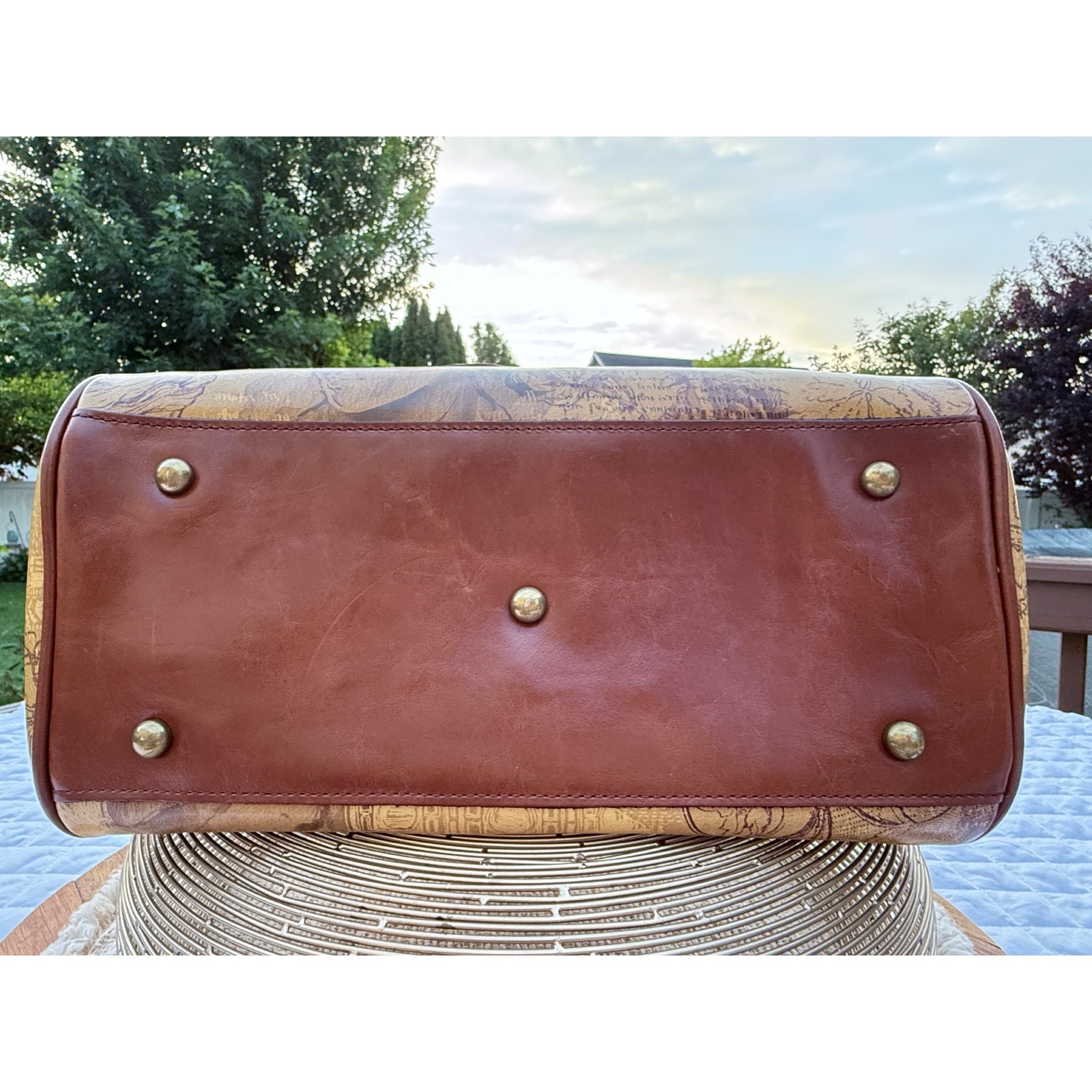 Rare Retired Patricia Nash Leather Satchel Italian Sketchbook Print Bag Tan