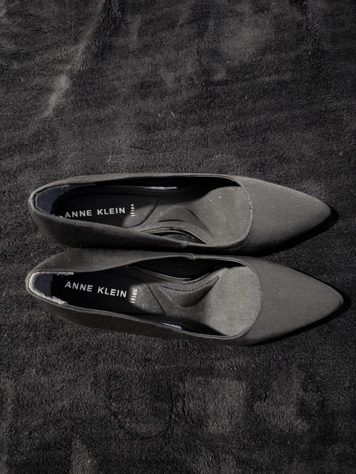Anne Klein Blanchett Black Pointed-Toe iFlex Pumps With Chunky Patent Size 9