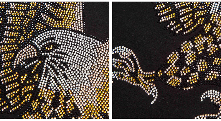 Men Fashion Diamonds T-Shirt Hawk Eagle 3D Rhinestones Hot Drill Short Sleeve