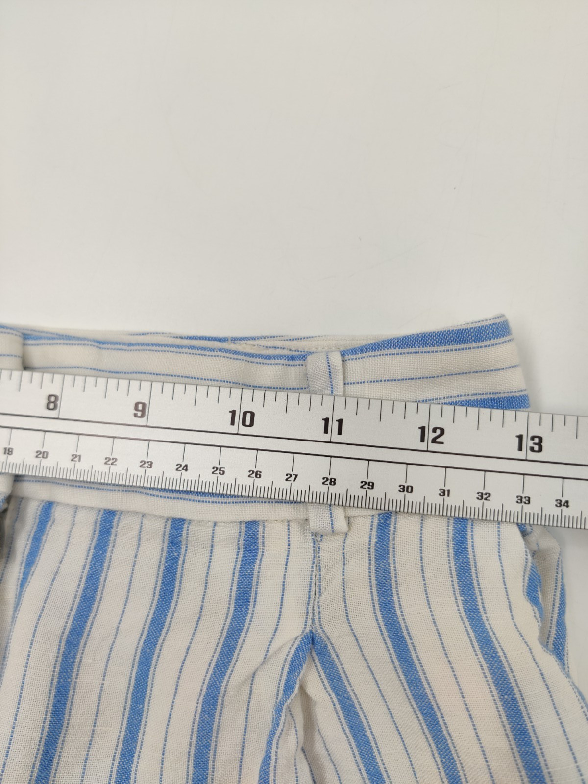 Ann Taylor LOFT Womens Petite 00 Pants Crop Capri Linen Blend Blue Stripe