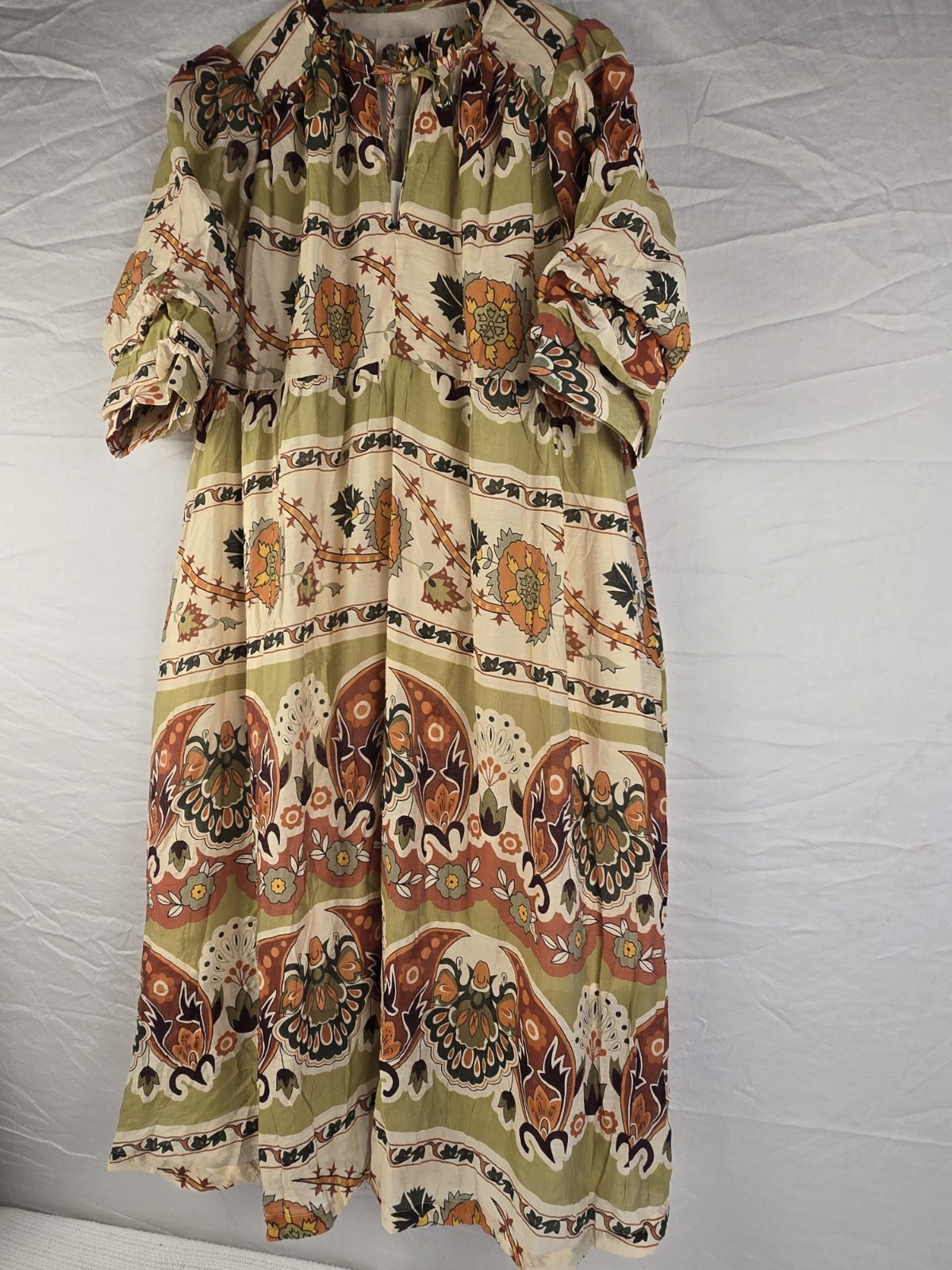Umgee Multicolor Floral Tie Neck Ruffle Lined Woven Shift Midi Dress L