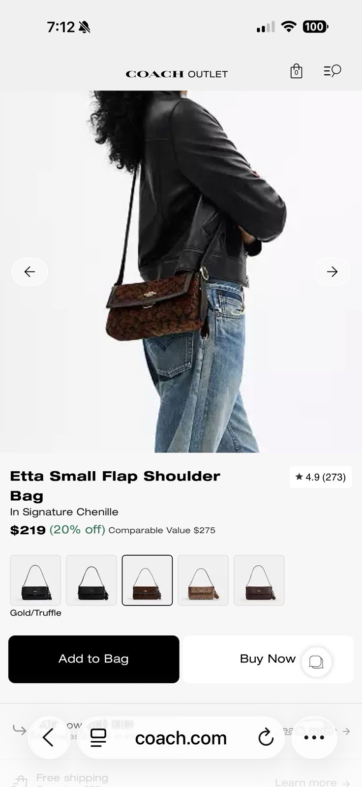 NWT Coach Outlet Etta Small Flap Shoulder Bag in Signature Chenille CCV65