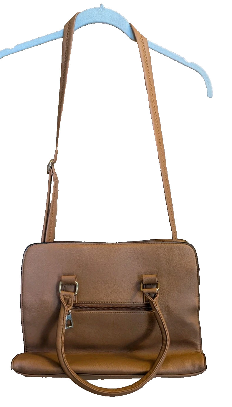 Tignanello Caramel Brown Pebbled Leather Satchel Style Purse Handbag Rhinestones