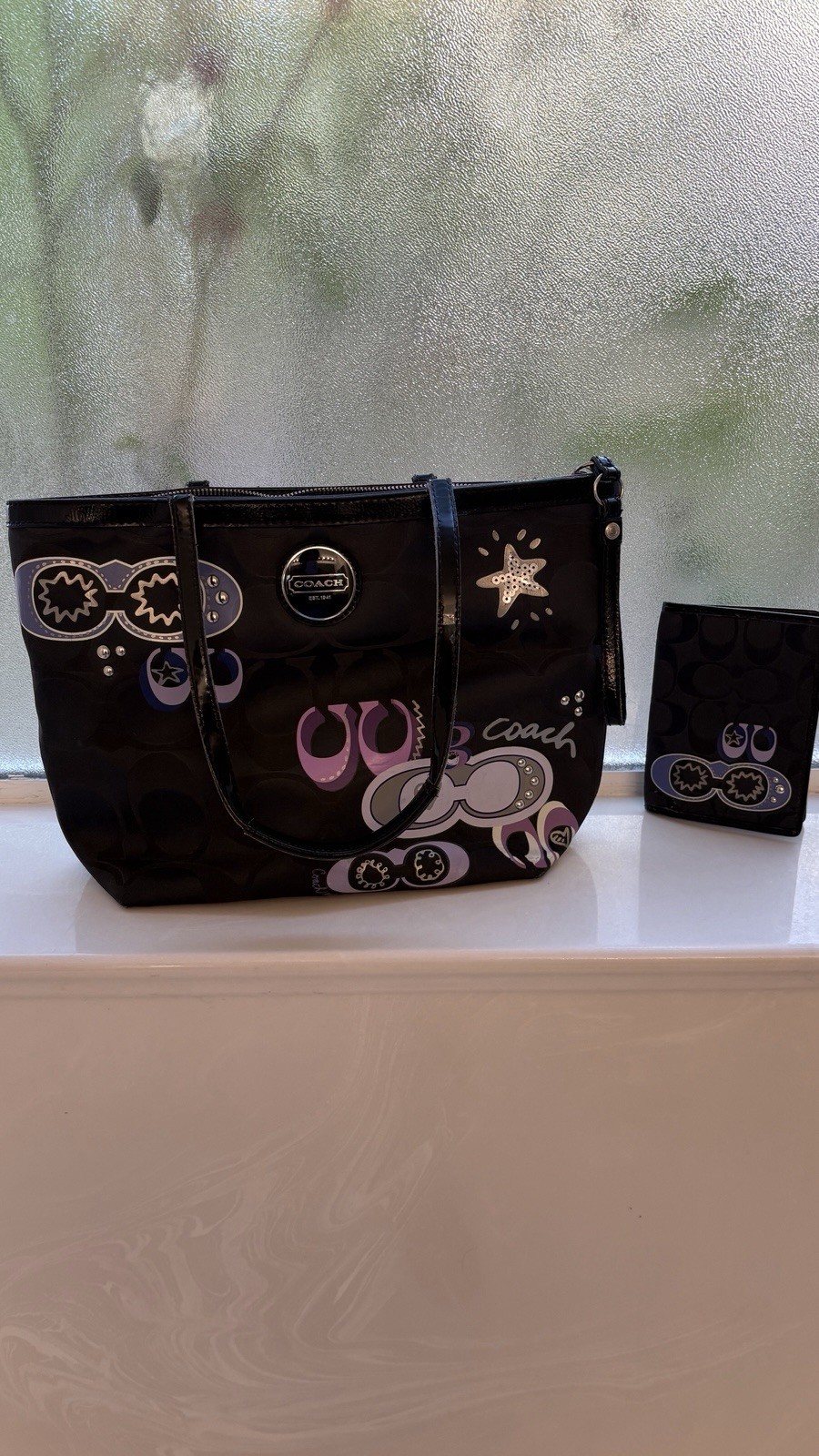 Vintage Coach Poppy Y2K Black Patent Signature Tote Bag And Wallet Pop Art