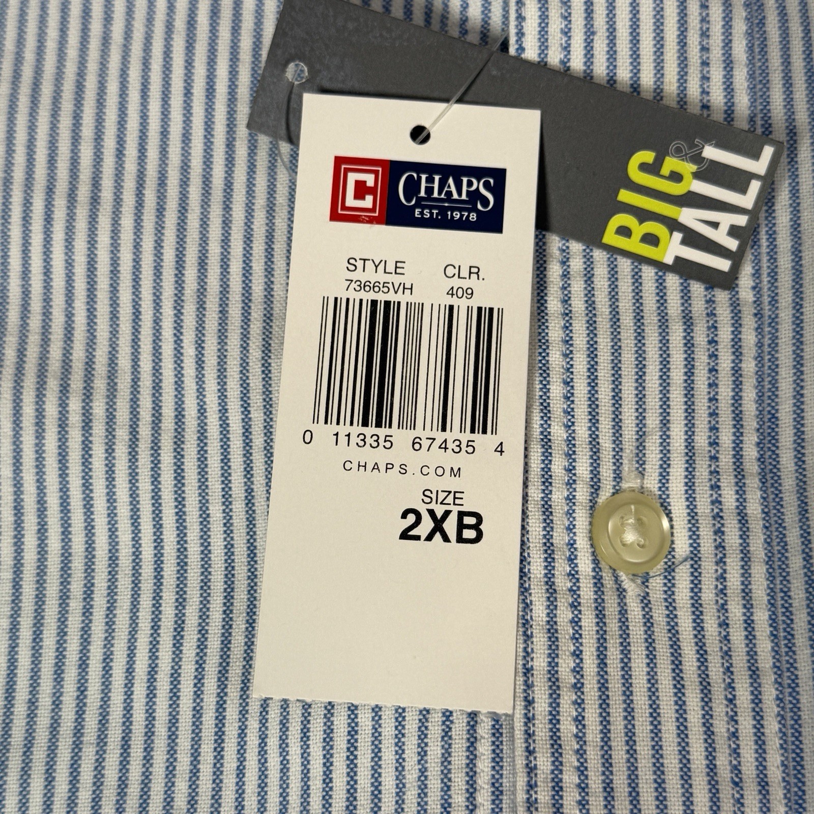 New Chaps Mens 2XB Blue White Stripe Oxford Button Down Shirt Lightweight Cotton