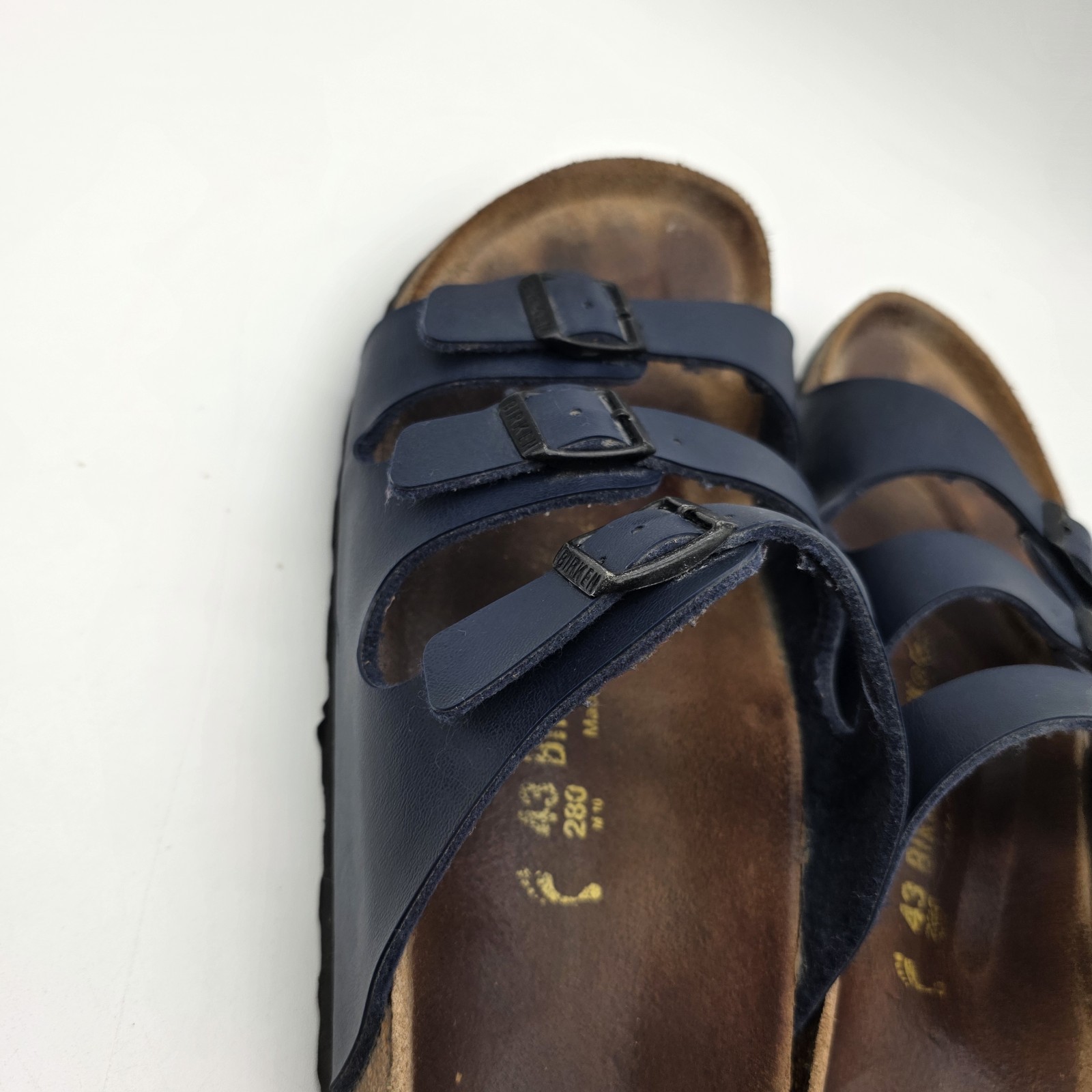 Birkenstock FLORIDA 3 Strap Soft Footbed Blue Navy Leather Sandals ~ 43