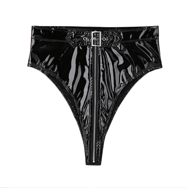 PVC Faux Leather High-Waisted Front Zip Up Booty Shorts Hot Pants Belt Underwear
