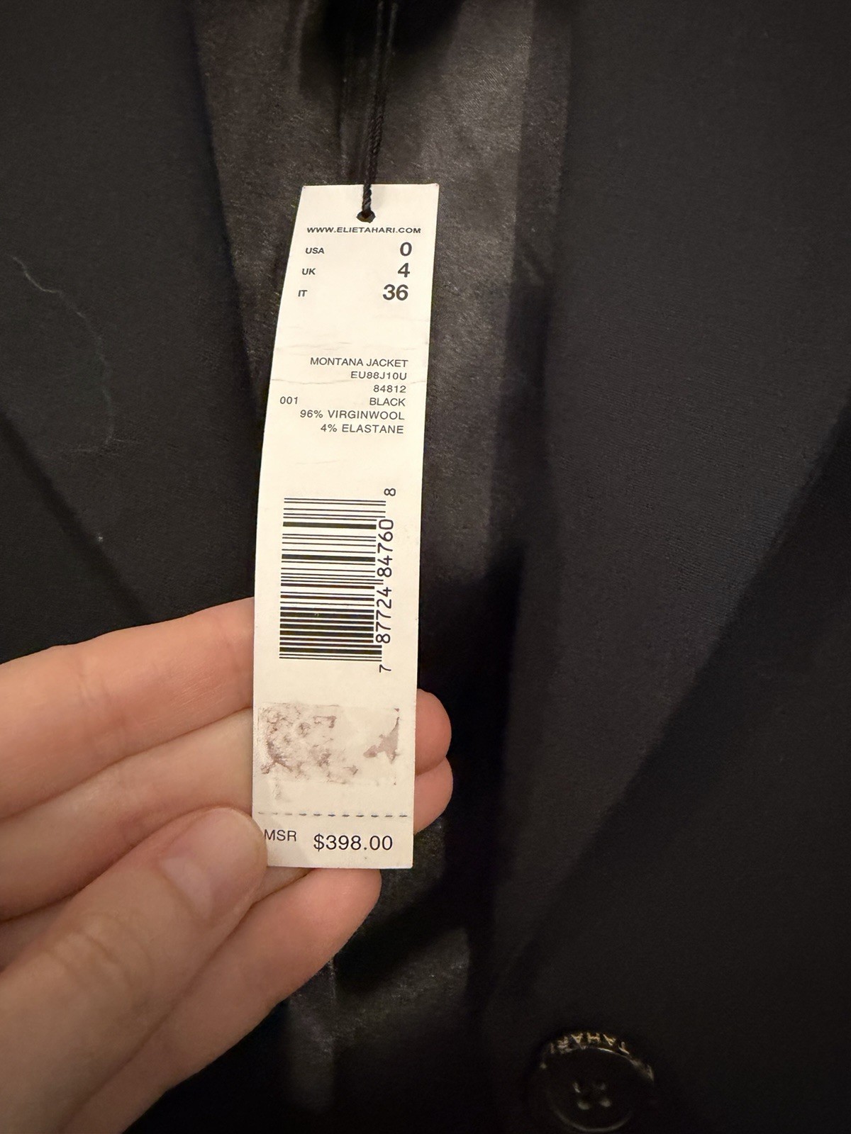 Elie Tahari Black Wool 3 button Montana Jacket sz 0 $398 NWT