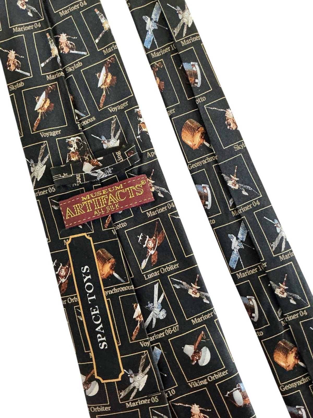 Museum Artifacts Silk Tie Space Toys NASA Black Multicolor Spacecraft Probes