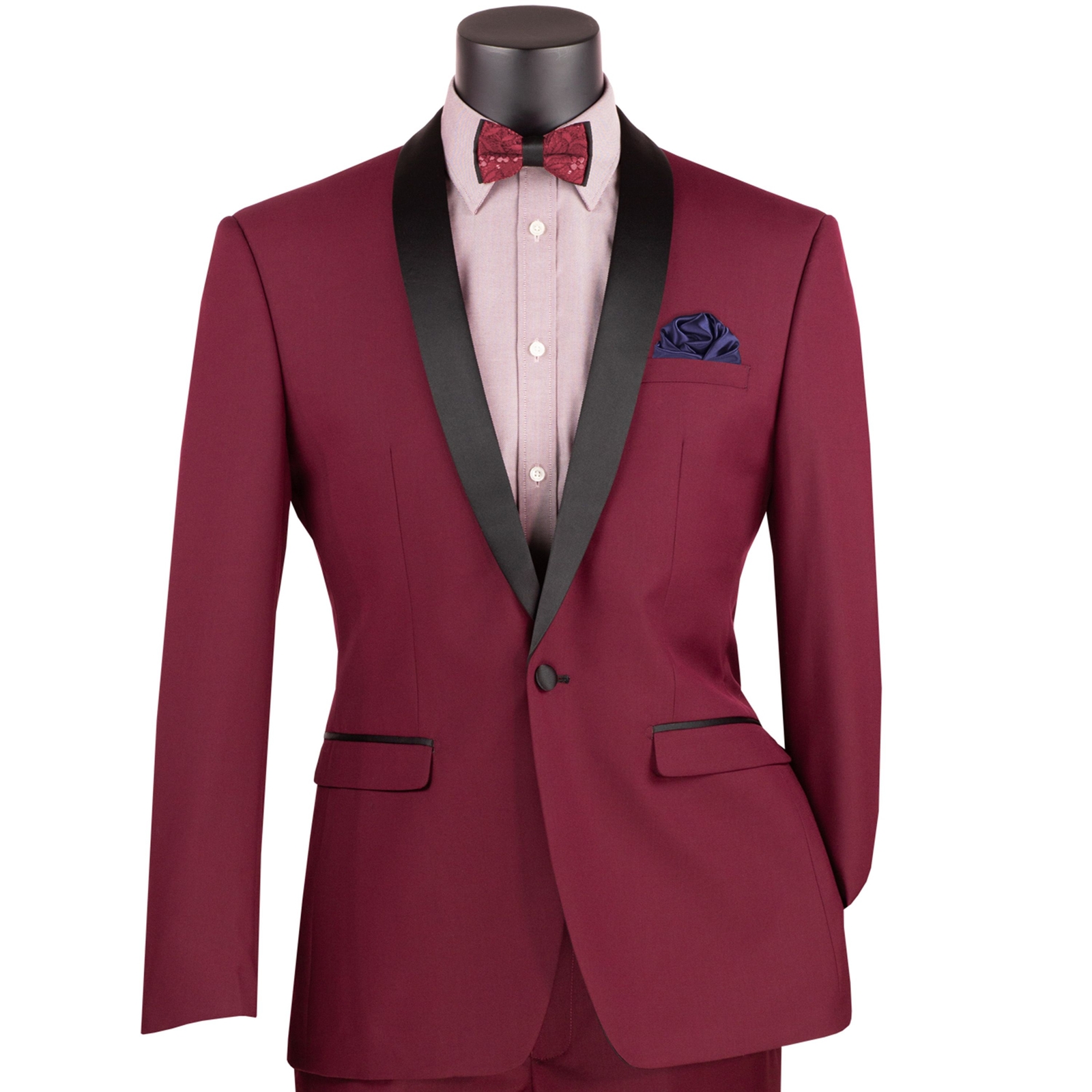 VINCI Men’s Burgundy Shawl Collar One Button Slim Fit Formal Tuxedo Suit NEW