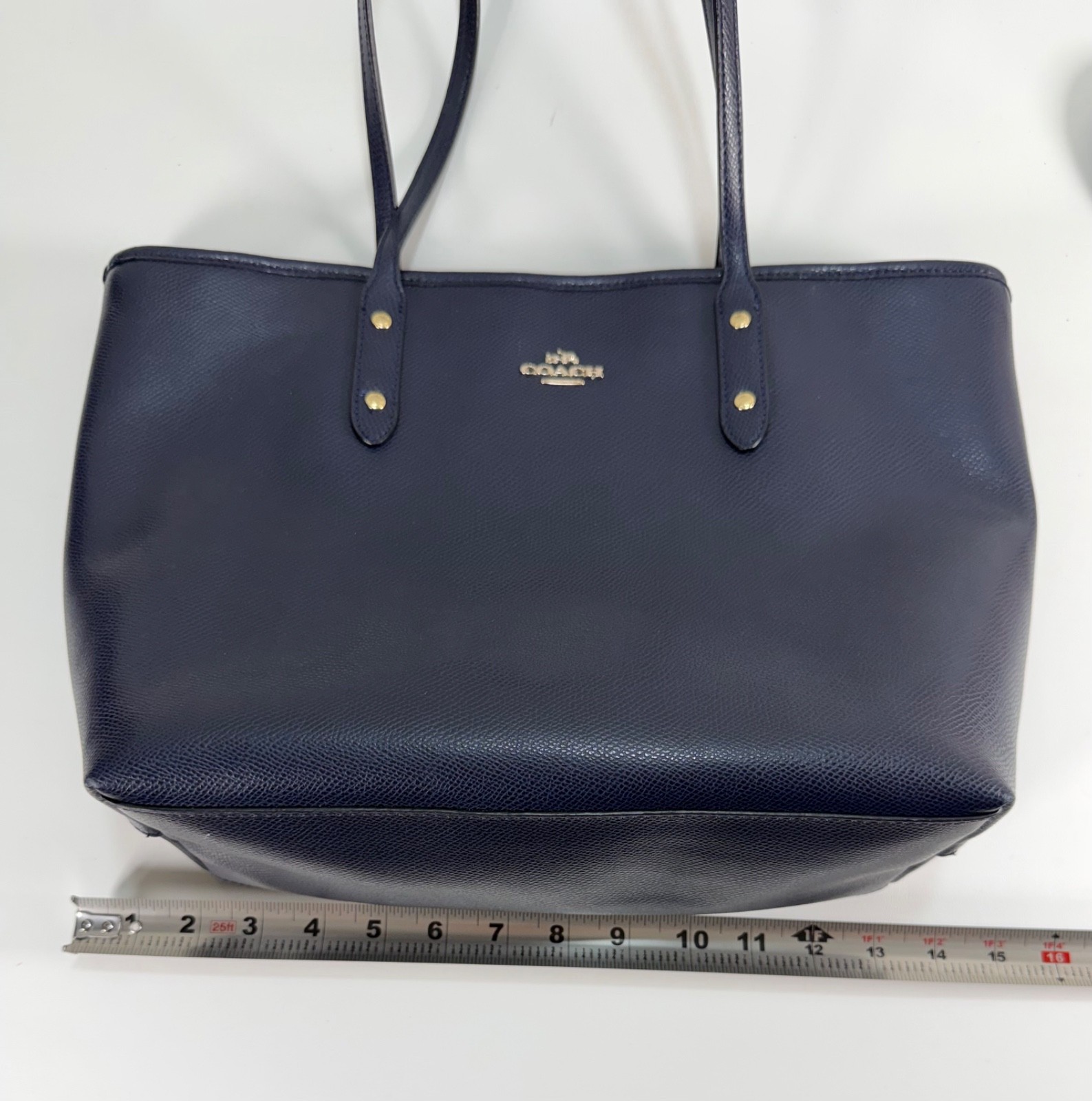 Coach Gallery Tote Bag Navy Blue Crossgrain Leather Gold Hardware F79608