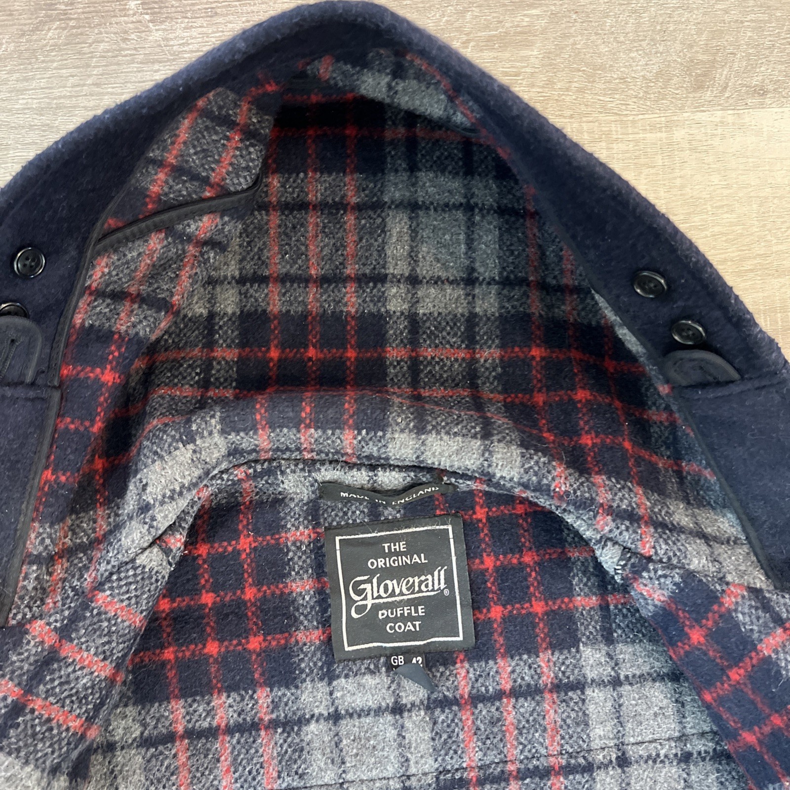 VTG Gloverall Duffle Coat Men’s Toggle Hooded Wool PeaCoat Jacket Sz 44 Navy G7