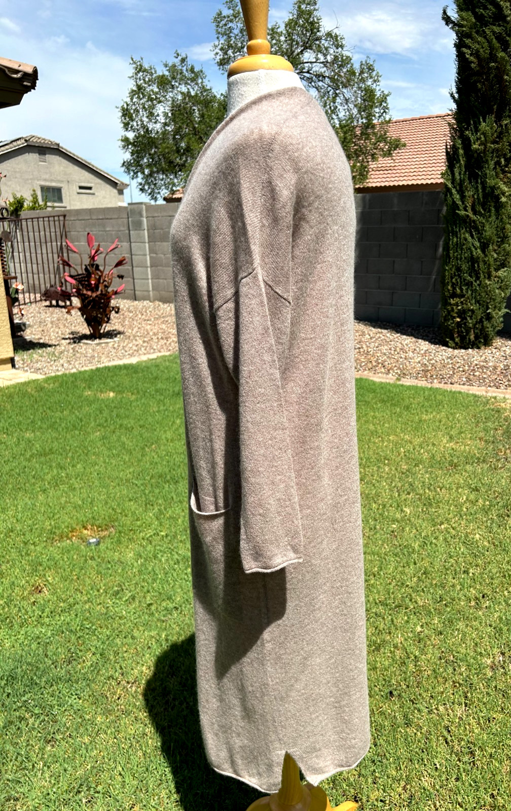 Van Winkle & Co 100% Cashmere Long Open Front Cardigan Robe XL Toast $198 NWT