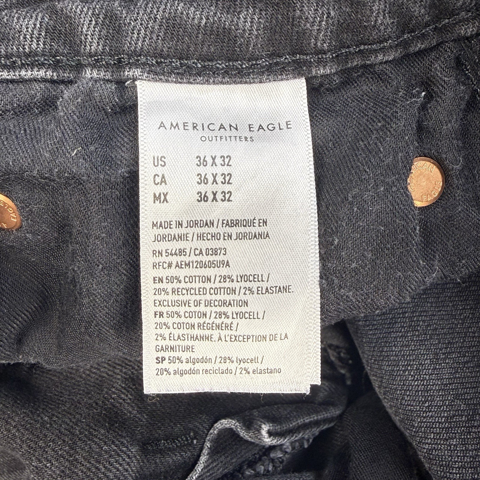 American Eagle AirFlex+ Athletic Skinny Jeans Men 36×32 Black Distressed Stretch