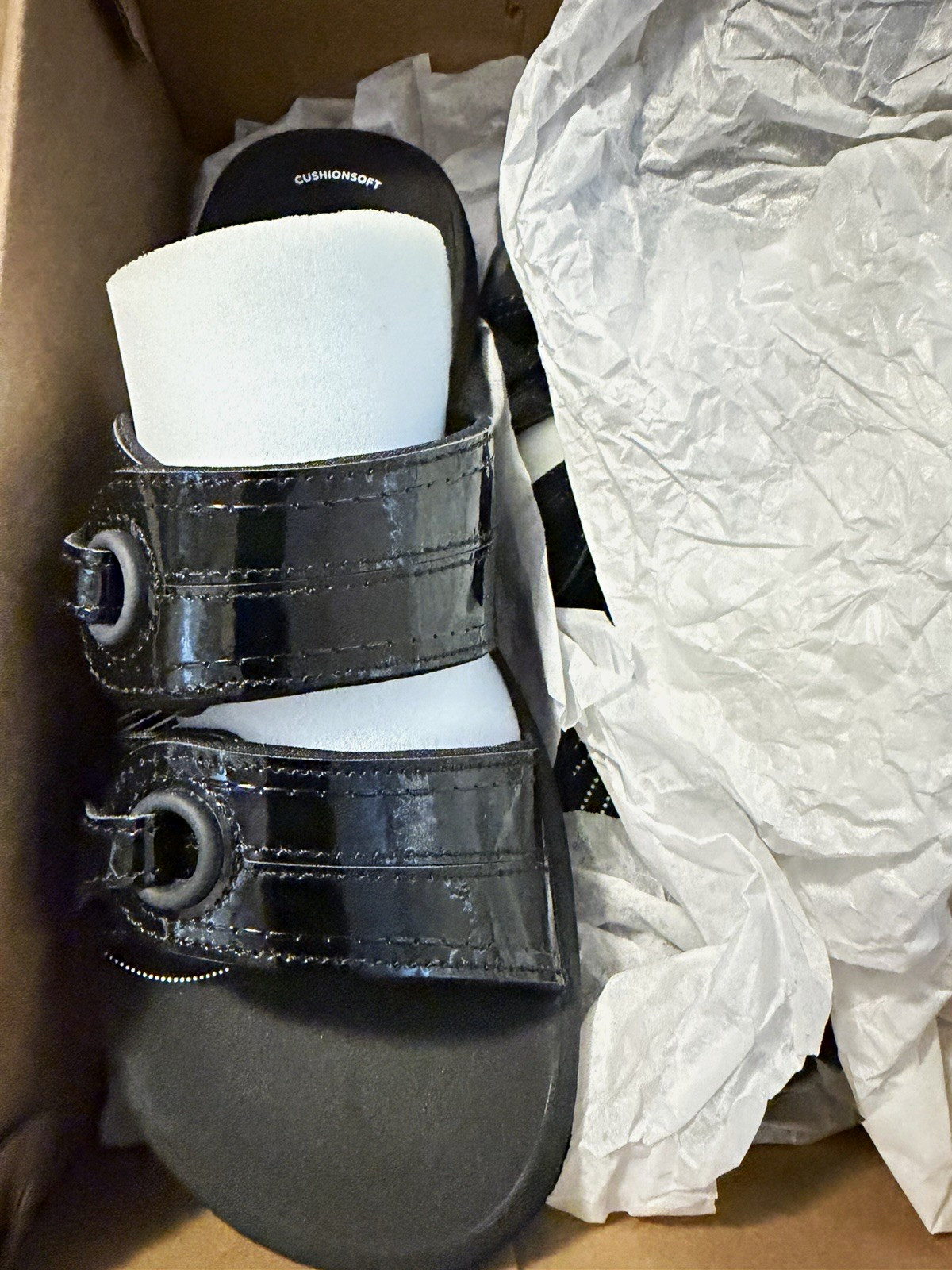 Clarks Cloudsteppers Black Patent Leather Slide Sandals Casual US 5M