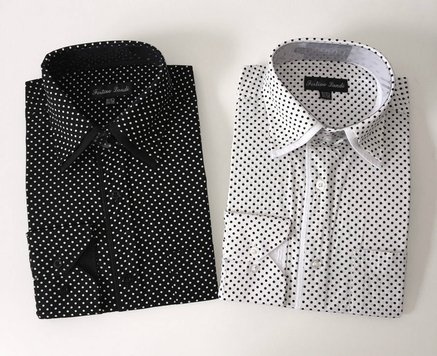 Men’s Classic Polka Dot Design Dress Shirt Aqua Black Brown Tan 151/2~201/2