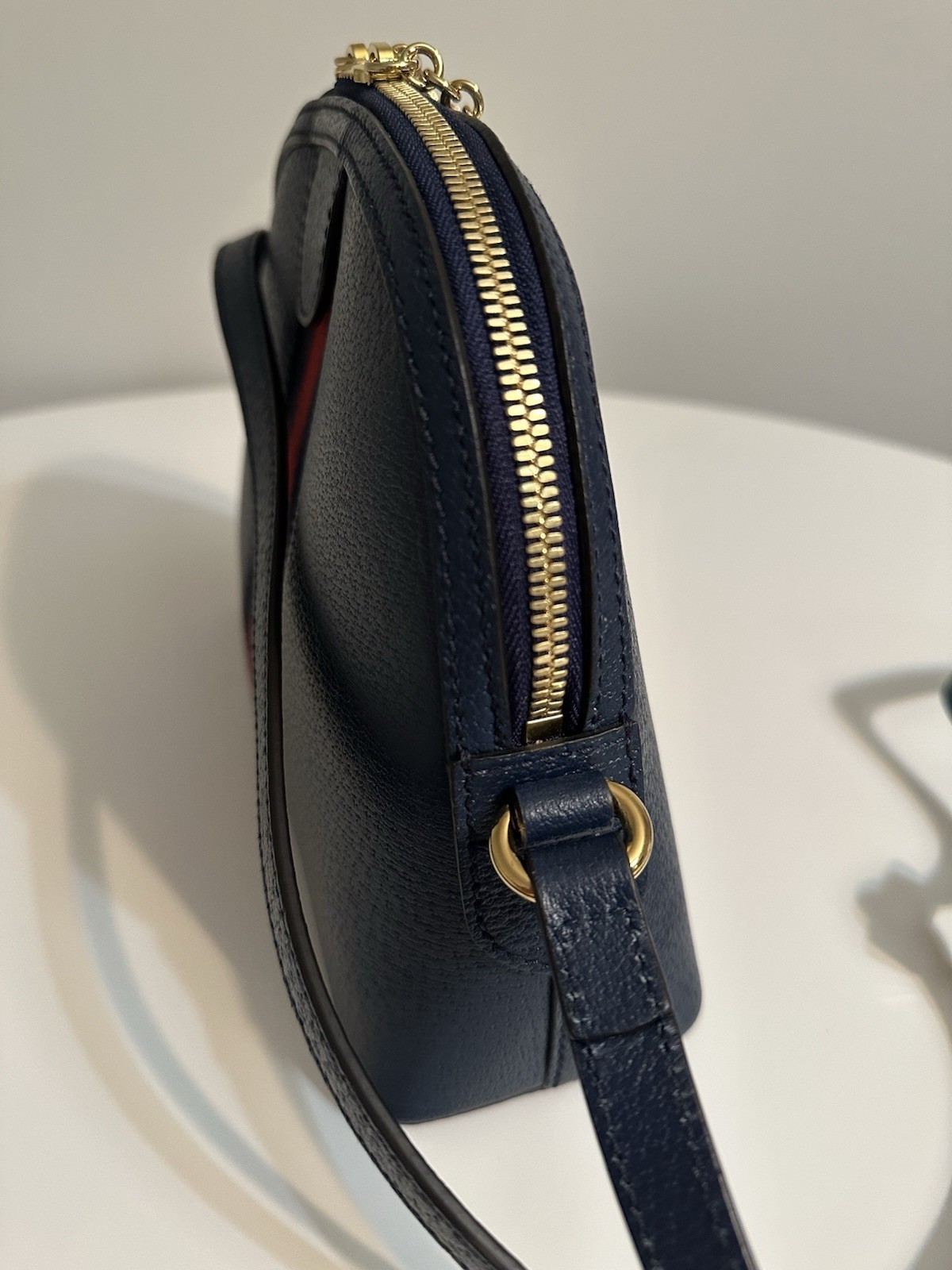 Gucci Ophidia Small Dome Crossbody Bag Navy Blue Grained Leather Authentic