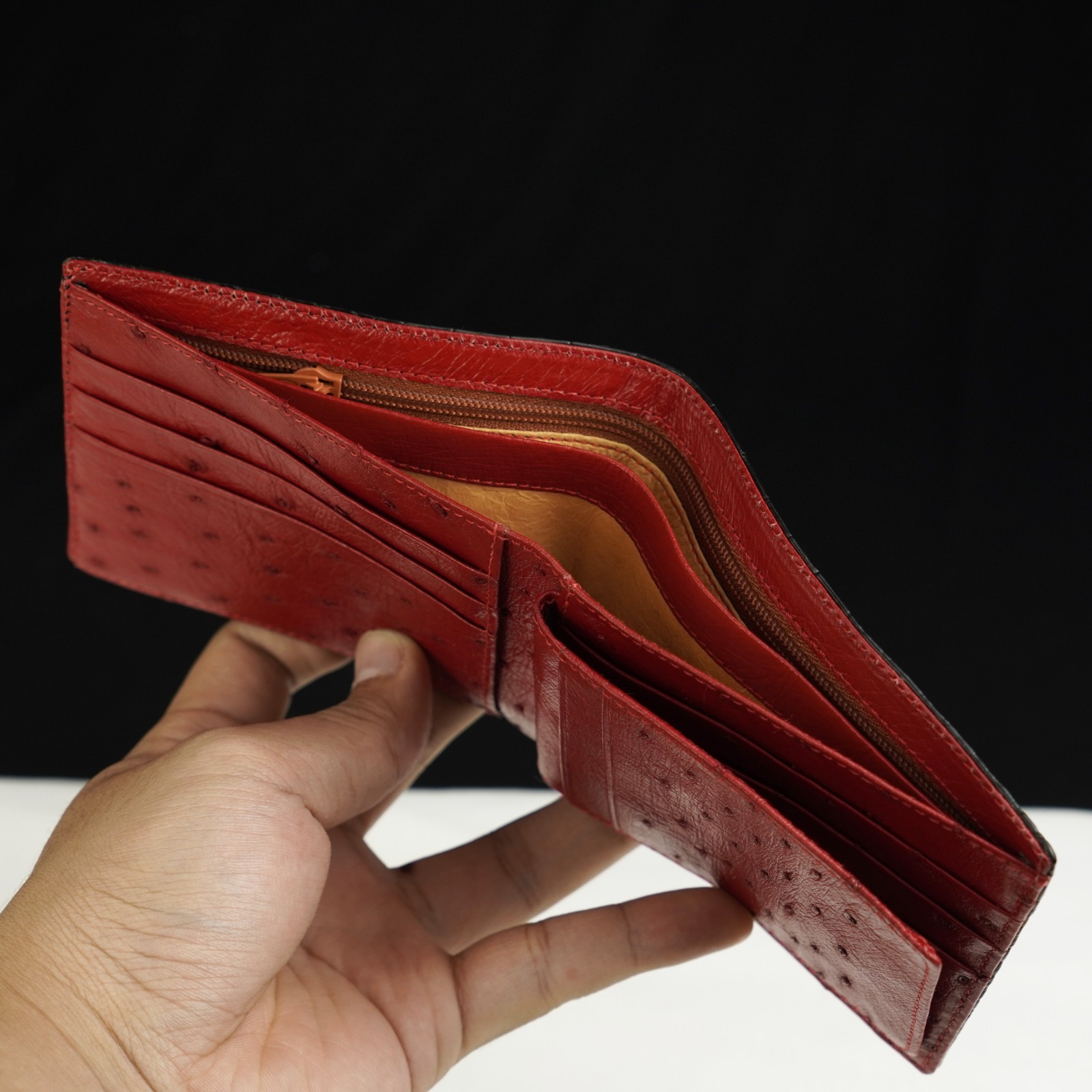 Luxury Crocodile Ostrich Leather Bifold Wallet For Men Real Exotic Skin Handmade