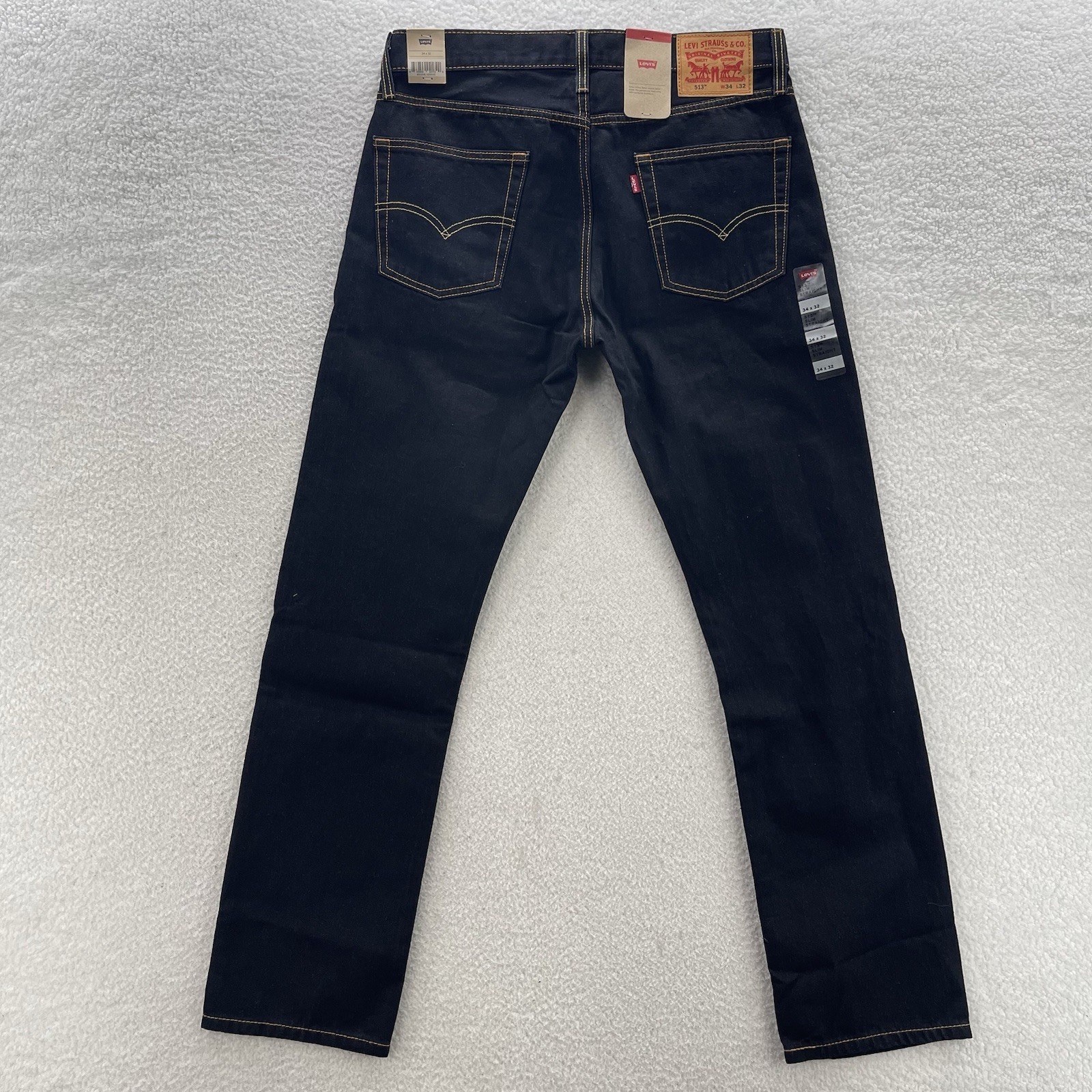 Levis 513 Jeans Mens 34×32 Black Blue Slim Straight Dark Wash Preppy Grunge NEW