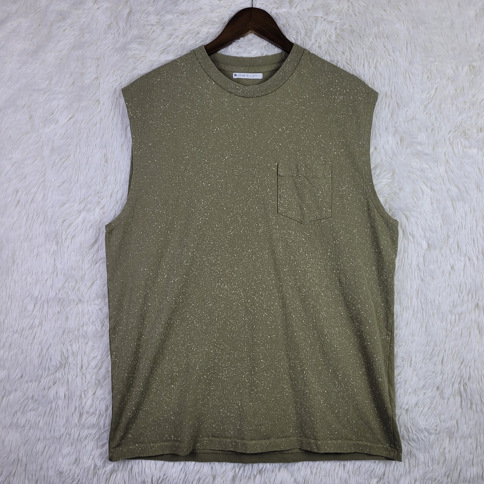 John Elliot Mens Olive Green Marled Muscle Tee Cut Off Made In USA Speckled