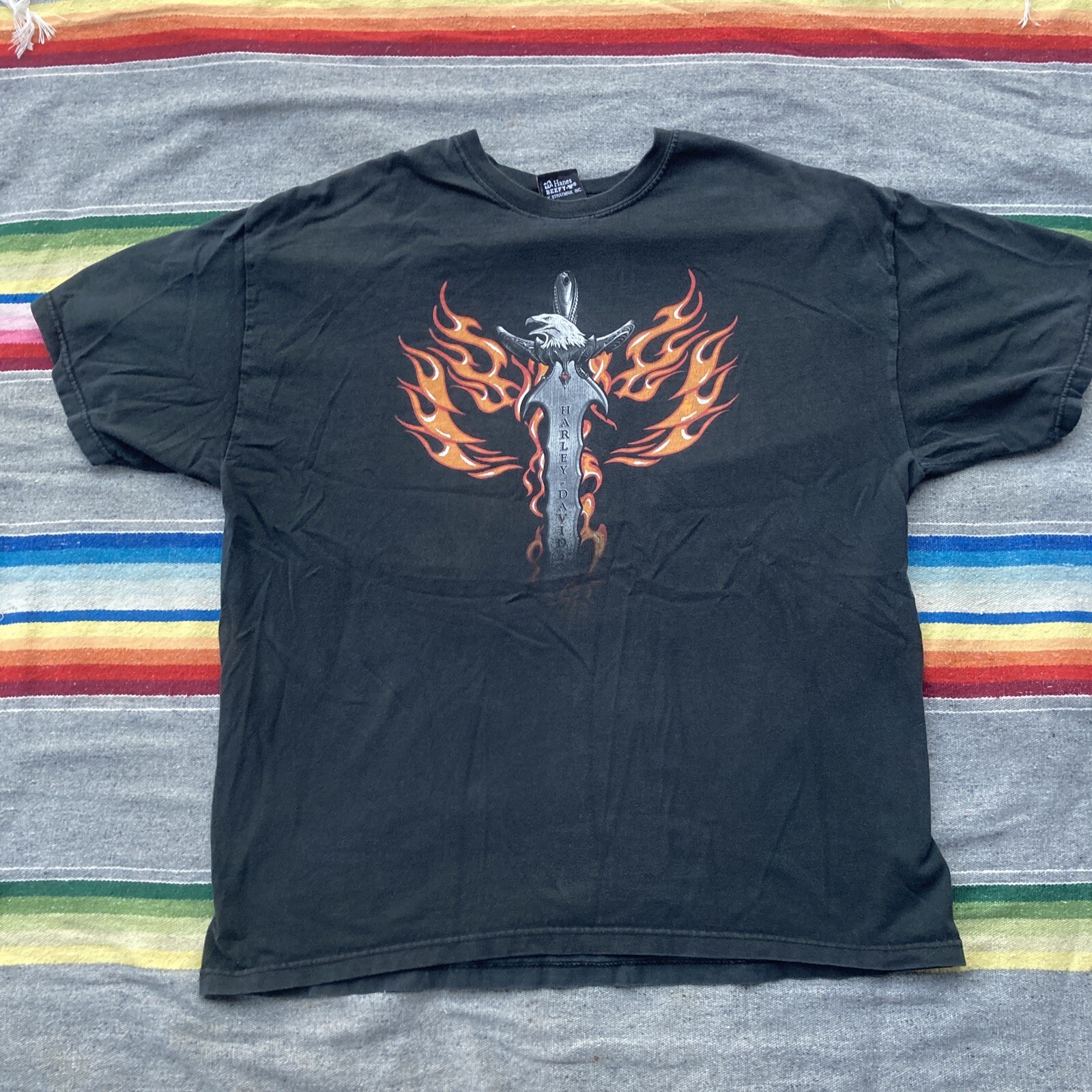 Big Sky Harley Davidson T Shirt Motorcycle Flaming Eagle Sword Great Falls 2004