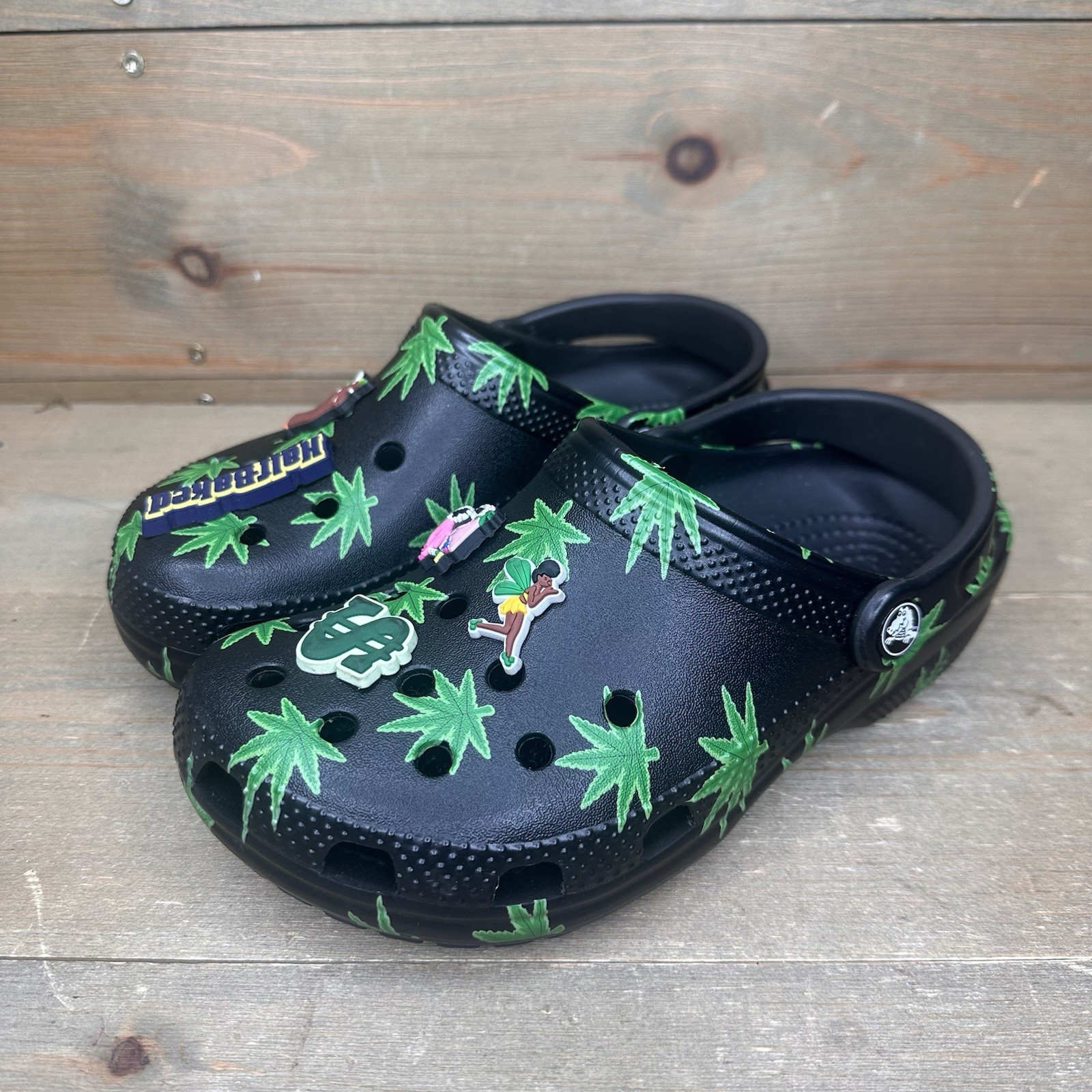 Crocs Classic Clogs Hemp Leaf Black Weed Pot Leaf Marijuana Size W6/M4