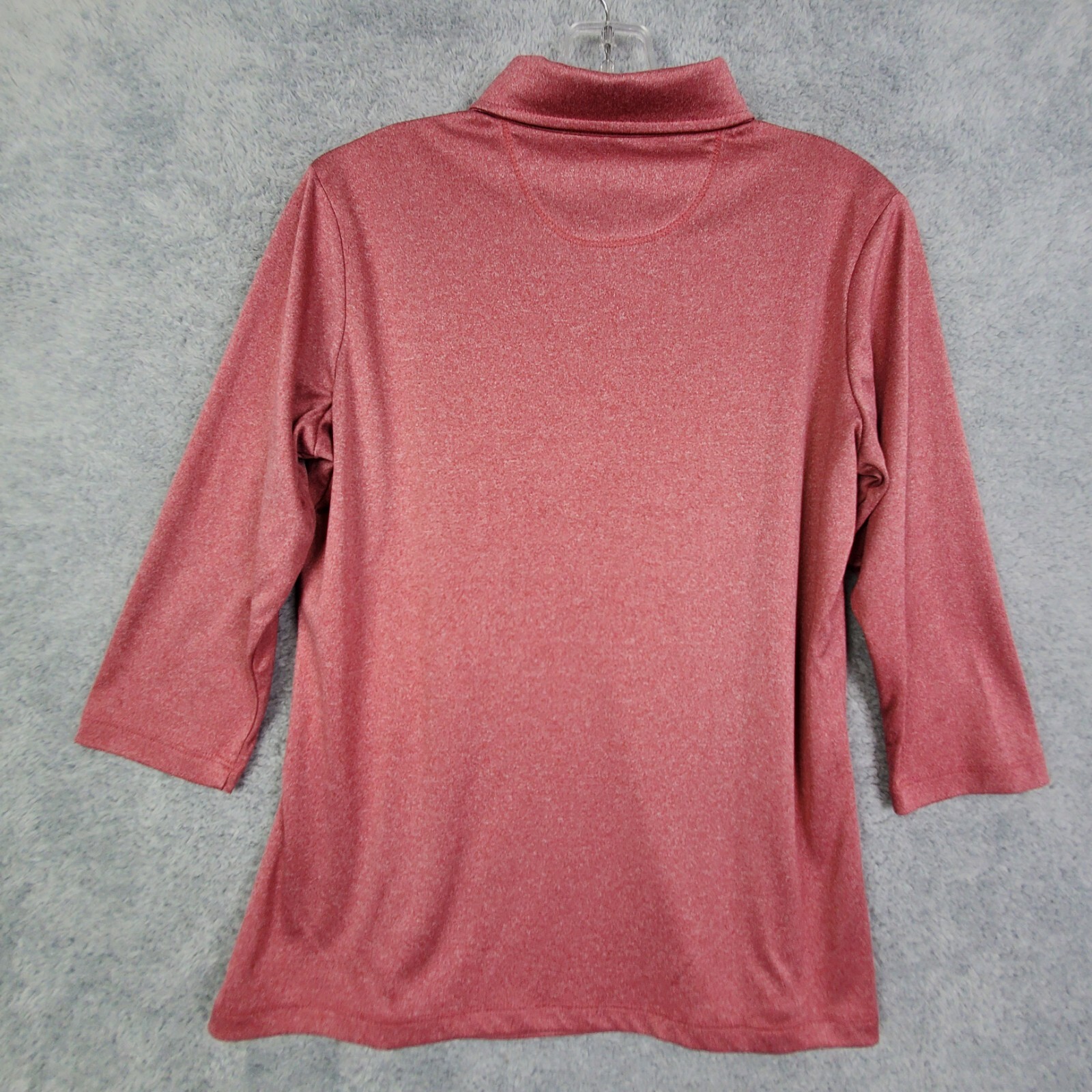 Moheen Womens Polo Shirt Size M Pink Collared 3 Qtr Sleeve Button Up Polyester