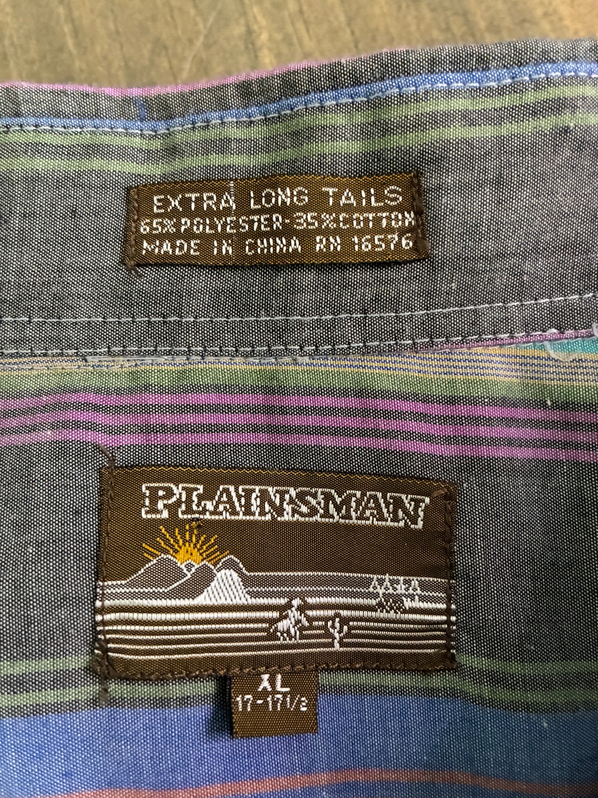 Plainsman Extra Long Tails Shirt Mens XL 17-17 1/2 Pearl Snap Stripe Western SS