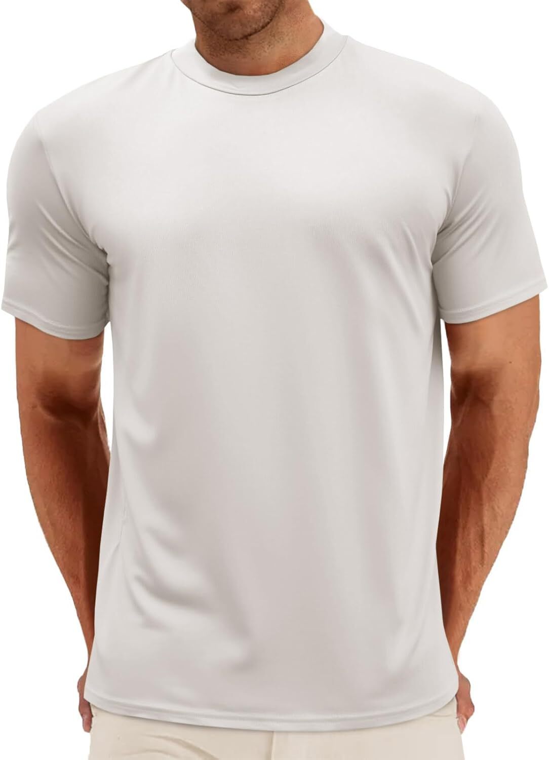 Mens Summer Short Sleeve Mock Turtleneck Tee Casual Basic Pullover Top