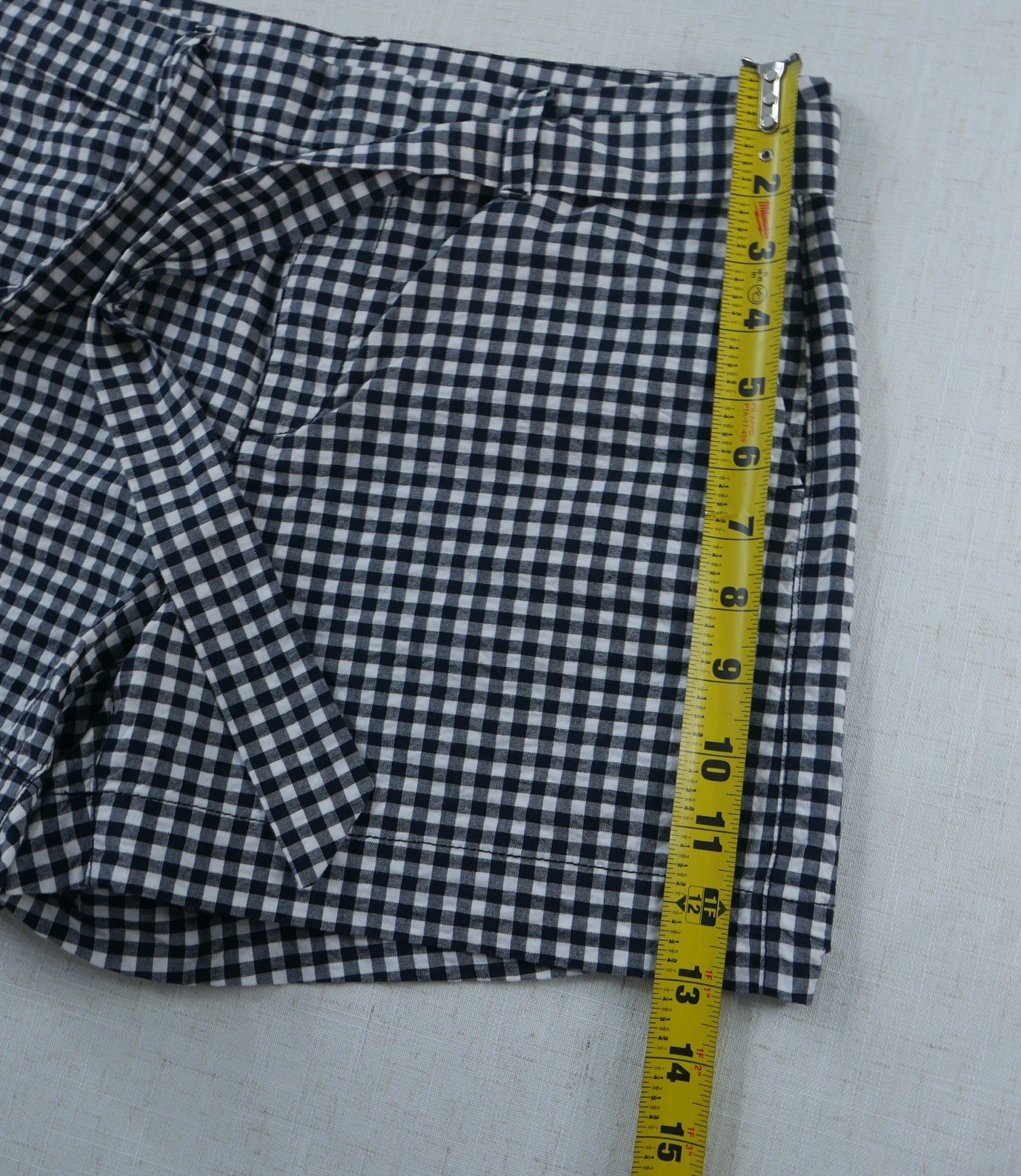 Preppy Old Navy Womens Sz 2 Tie Front Gingham Black White Mid Rise Chino Short