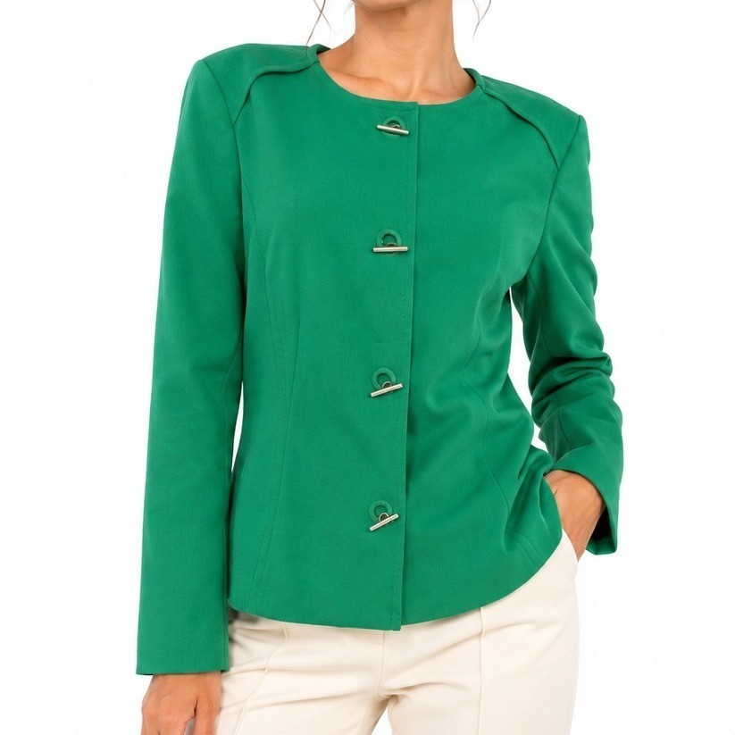 Lane Bryant Blazer Women 18 Green Toggle Button Collarless Textured Professional