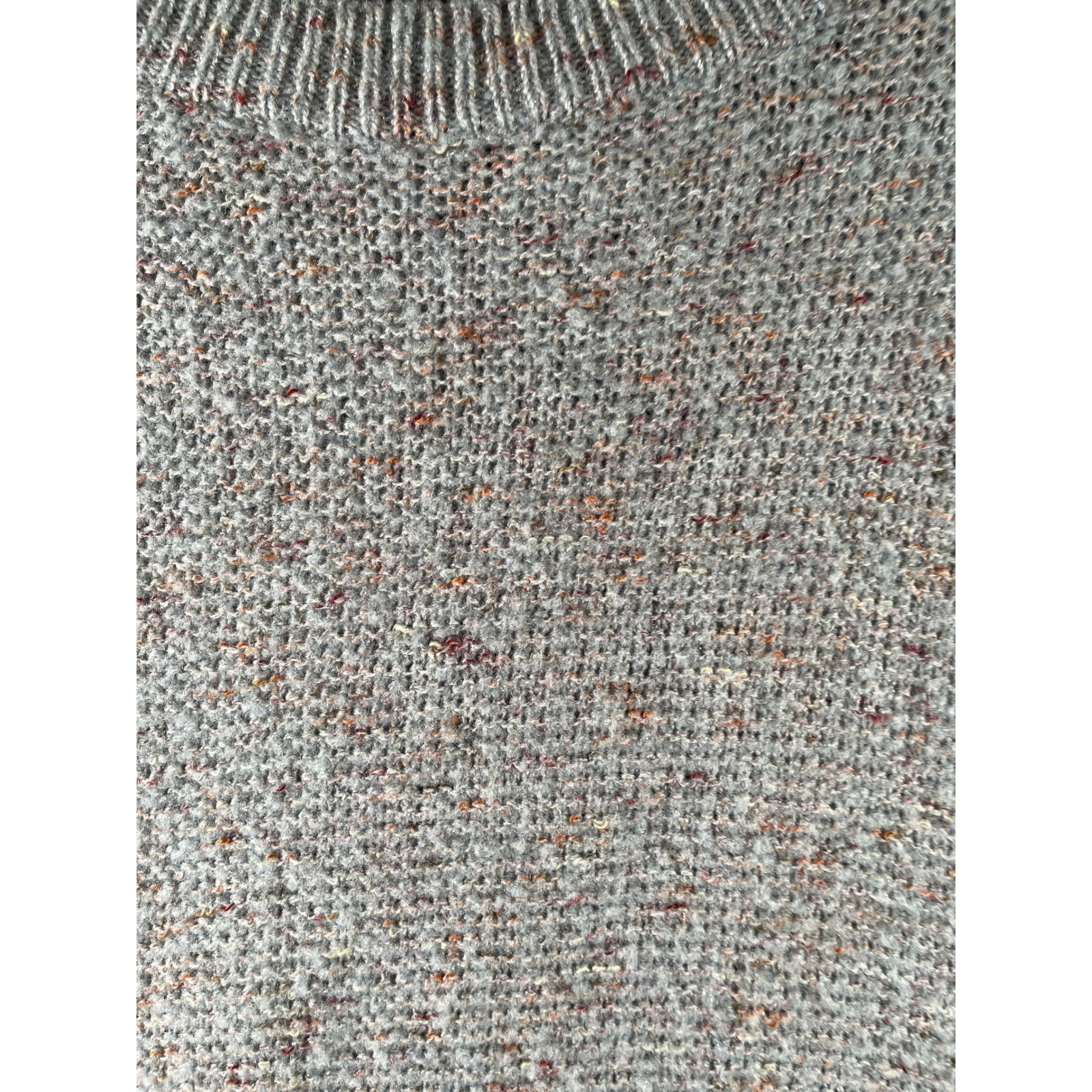 Grey Marl Lattice Back Knit Sweater Confetti Fleck Pullover Long Sleeve Crewneck