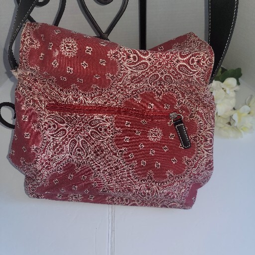 Reversible Purse Red Bandana or Solid Gray Denim by Reaction UNIQUE Cross Body