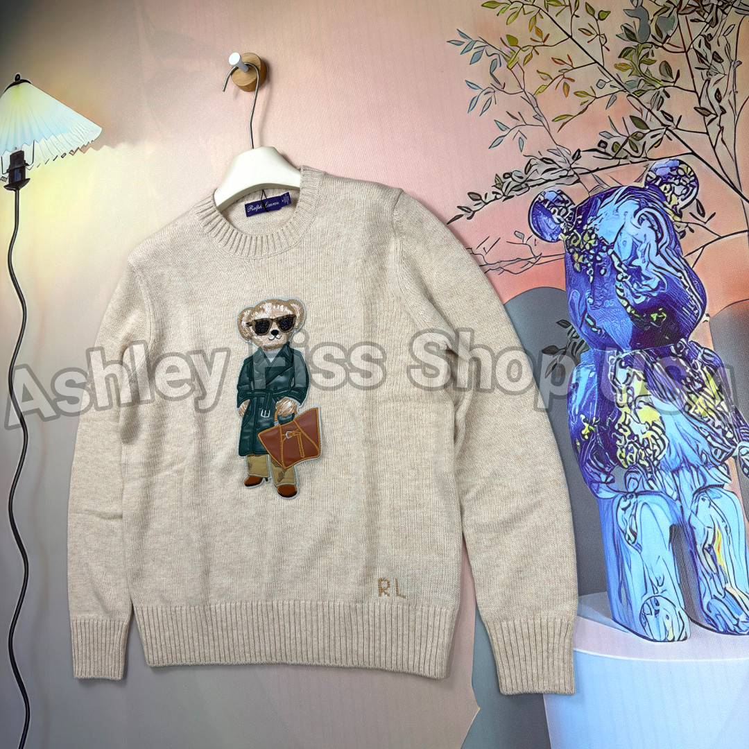 Ralph Lauren Purple Label Bear Wool Blend Sweater Beige Women’s M NWT