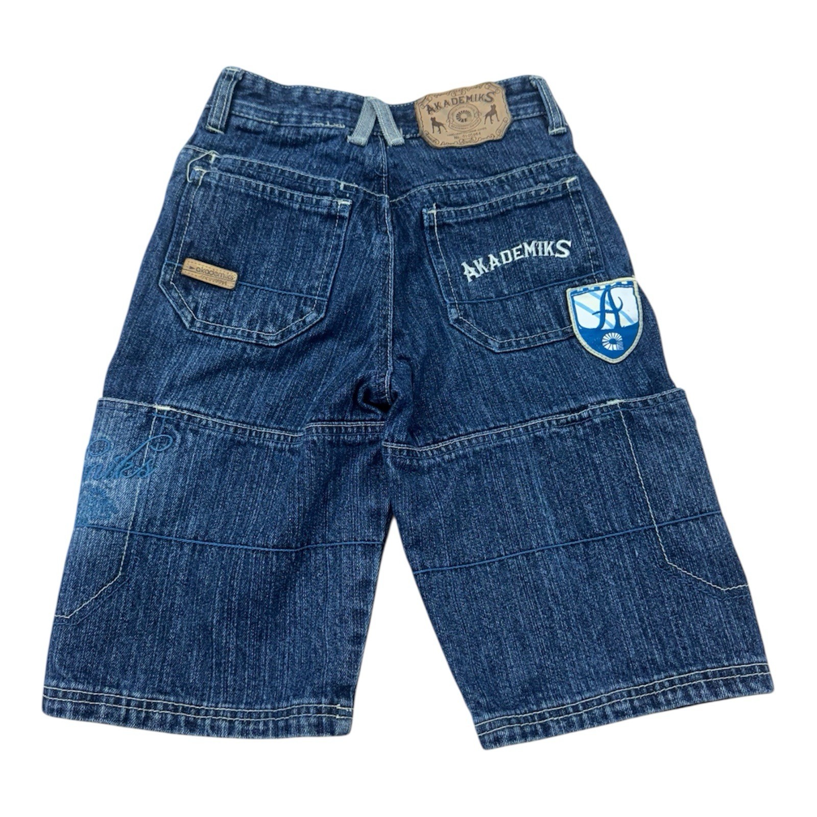 Vintage Y2K Akademiks Embroidered Denim Shorts Youth Boys Size 5 Blue Baggy
