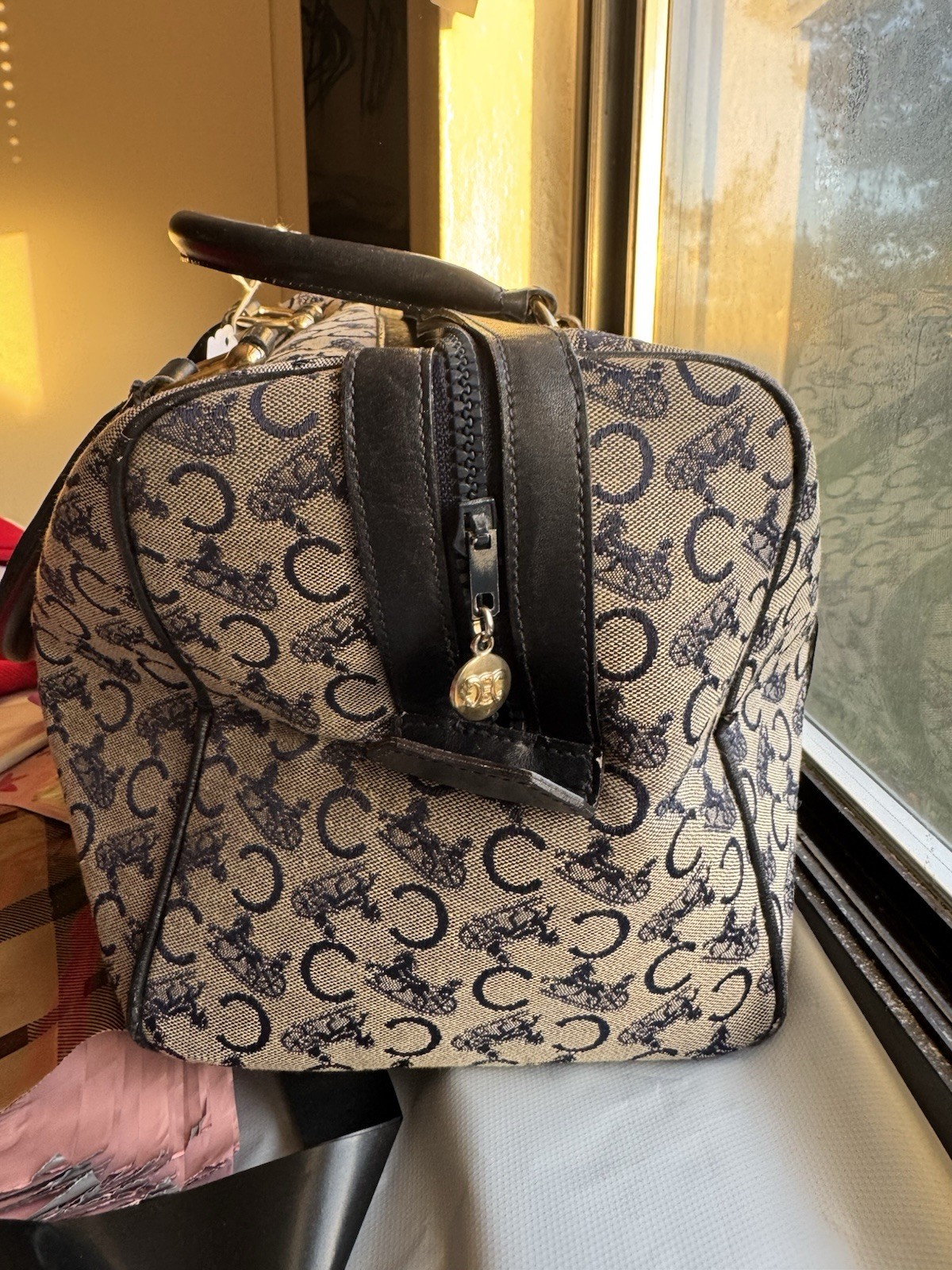 CELINE C Macadam Hand Bag Canvas Navy