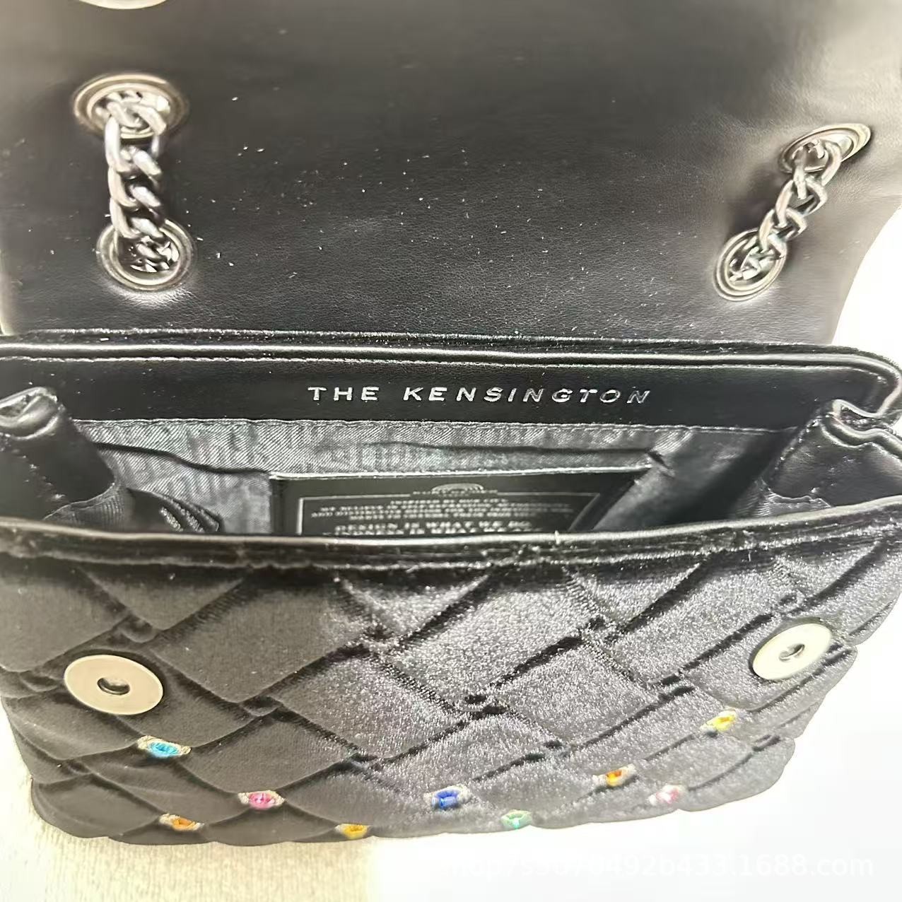 Kurt Geiger London Black Velvet Quilted Crossbody Bag Crystal Eagle 20×8×15cm