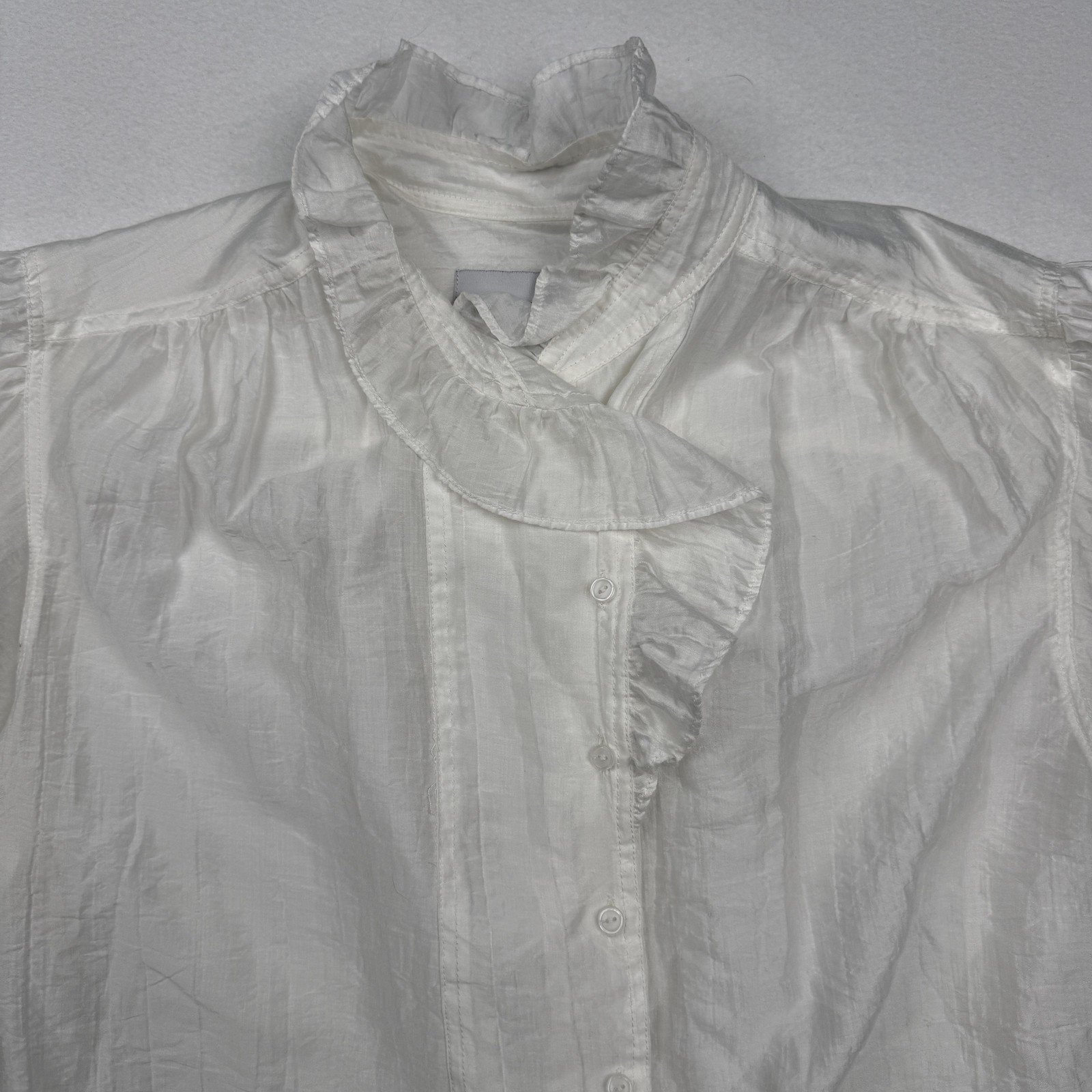Sabina Musayev Blouse Womens Small White Ruffle High Neck Balloon Sleeve Top